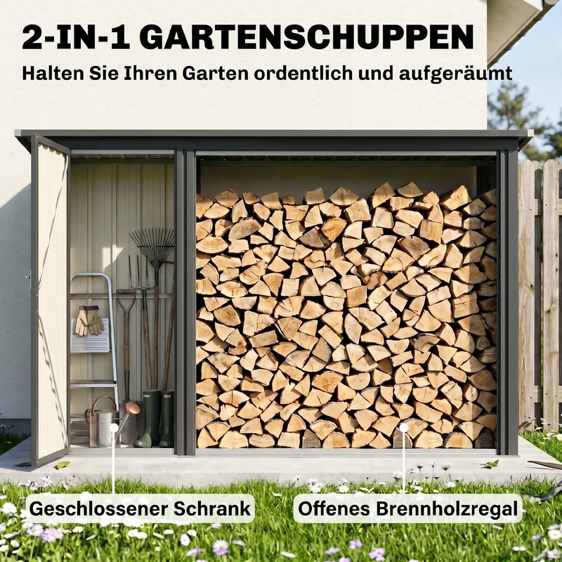 Kaminholzregal Brennholzregal Geräteschrank Gartenschrank Schuppen 235x67x149cm