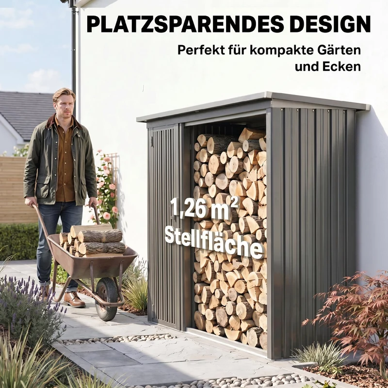 Kaminholzregal Brennholzregal Geräteschrank Gartenschrank Schuppen 235x67x149cm