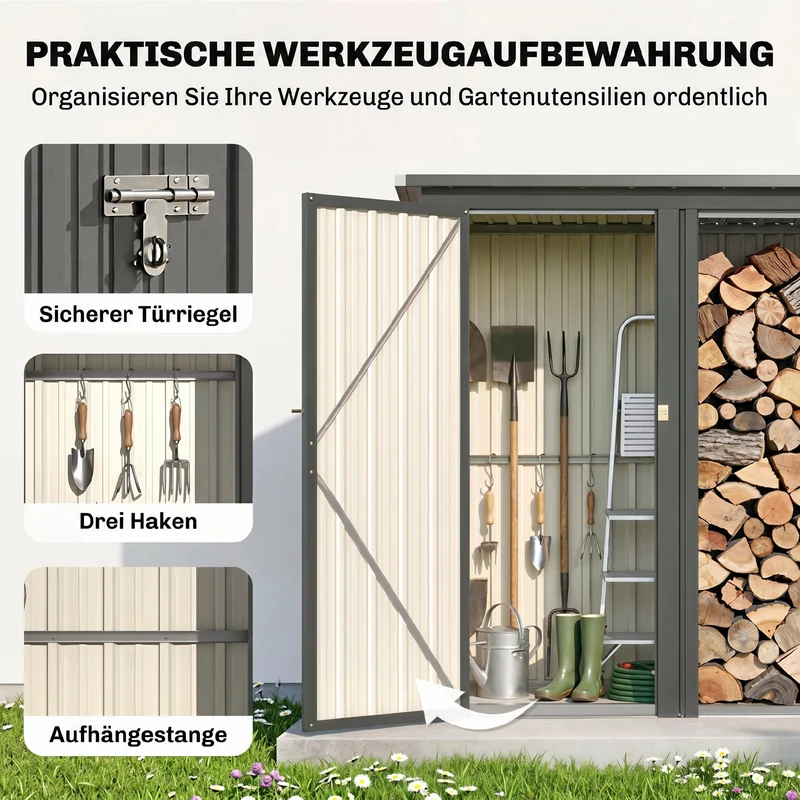 Kaminholzregal Brennholzregal Geräteschrank Gartenschrank Schuppen 235x67x149cm