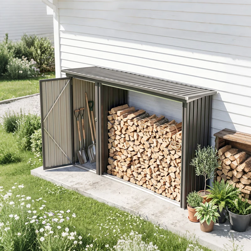 Kaminholzregal Brennholzregal Geräteschrank Gartenschrank Schuppen 235x67x149cm