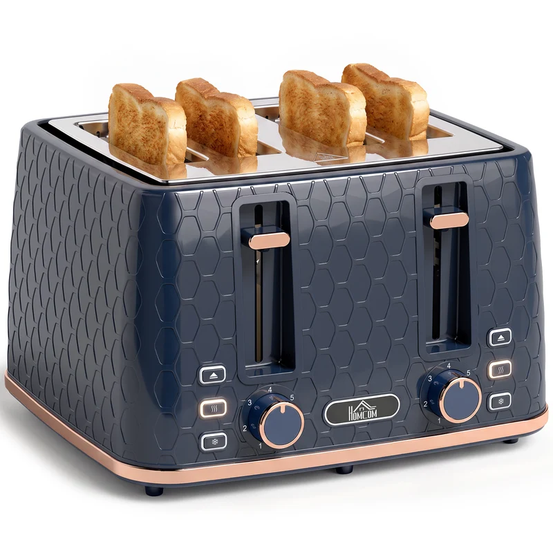 4-Slice Toaster with 7-Level Browning, Reheat/Defrost/Cancel in Dark Blue