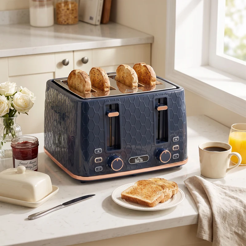 4-Slice Toaster with 7-Level Browning, Reheat/Defrost/Cancel in Dark Blue