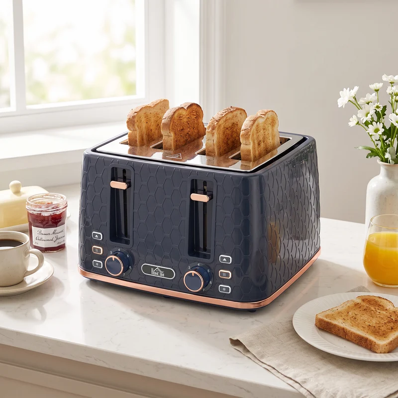 4-Slice Toaster with 7-Level Browning, Reheat/Defrost/Cancel in Dark Blue