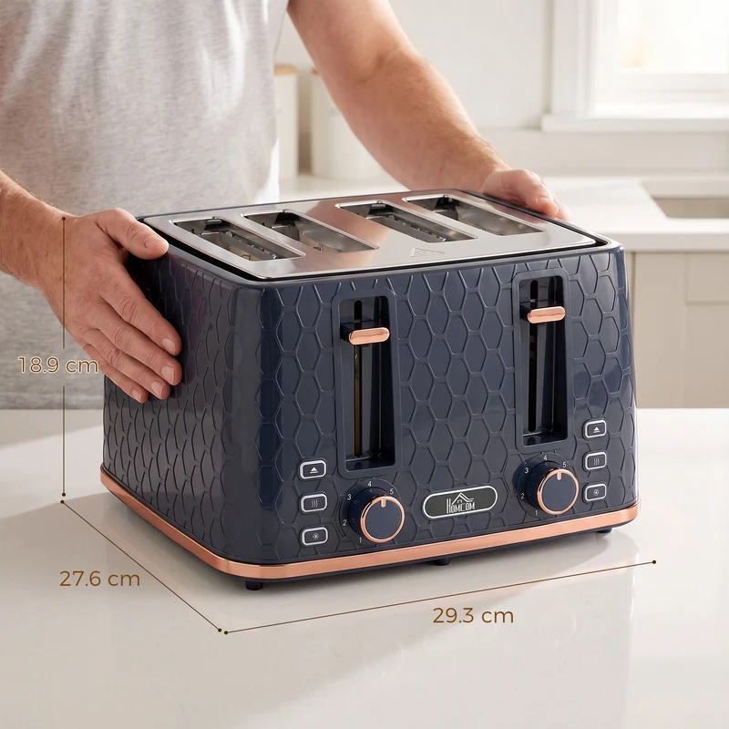 4-Slice Toaster with 7-Level Browning, Reheat/Defrost/Cancel in Dark Blue