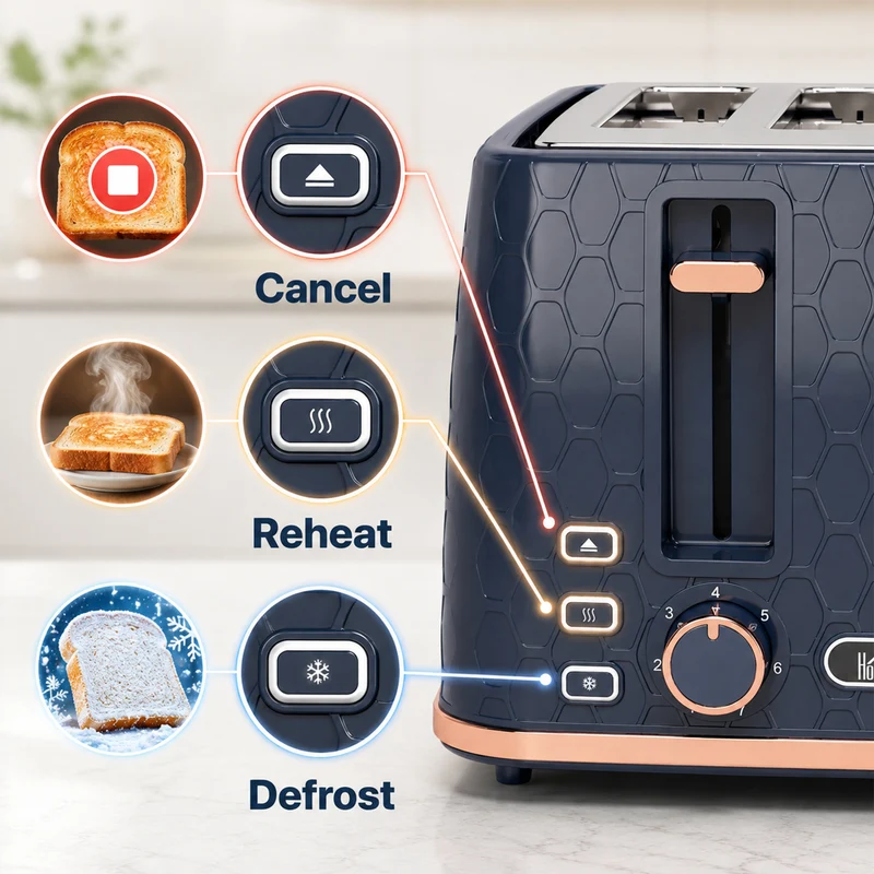 4-Slice Toaster with 7-Level Browning, Reheat/Defrost/Cancel in Dark Blue