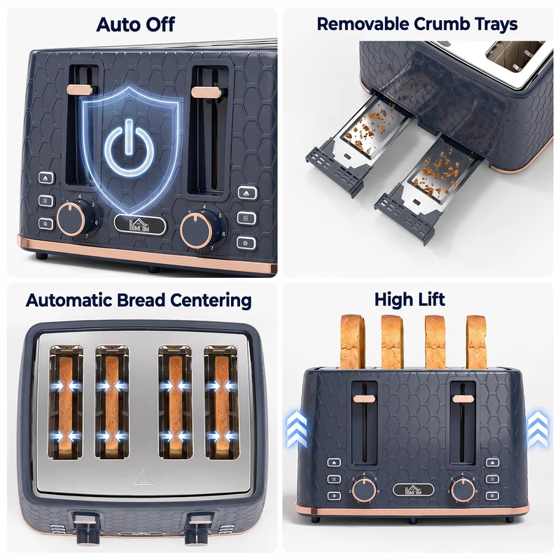 4-Slice Toaster with 7-Level Browning, Reheat/Defrost/Cancel in Dark Blue
