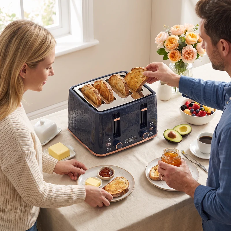4-Slice Toaster with 7-Level Browning, Reheat/Defrost/Cancel in Dark Blue