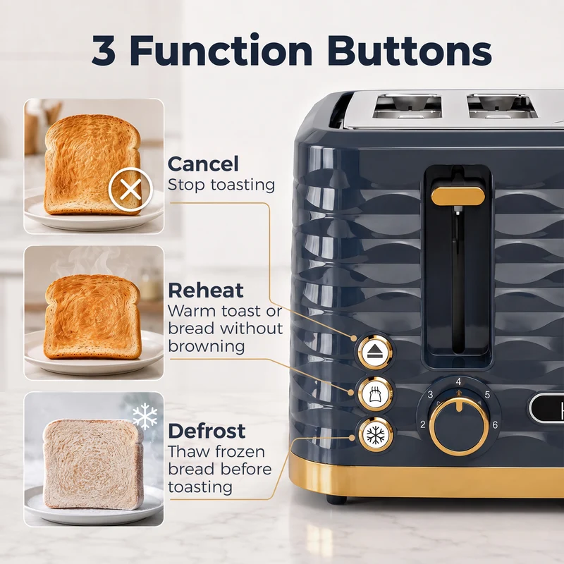 4-Slice Toaster with 7 Browning Levels, High Lift & Self-Centering, Dark Blue