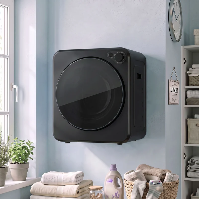 Portable Front-Load Dryer with 4kg wet/2.5kg dry capacity, 2 power modes, Black