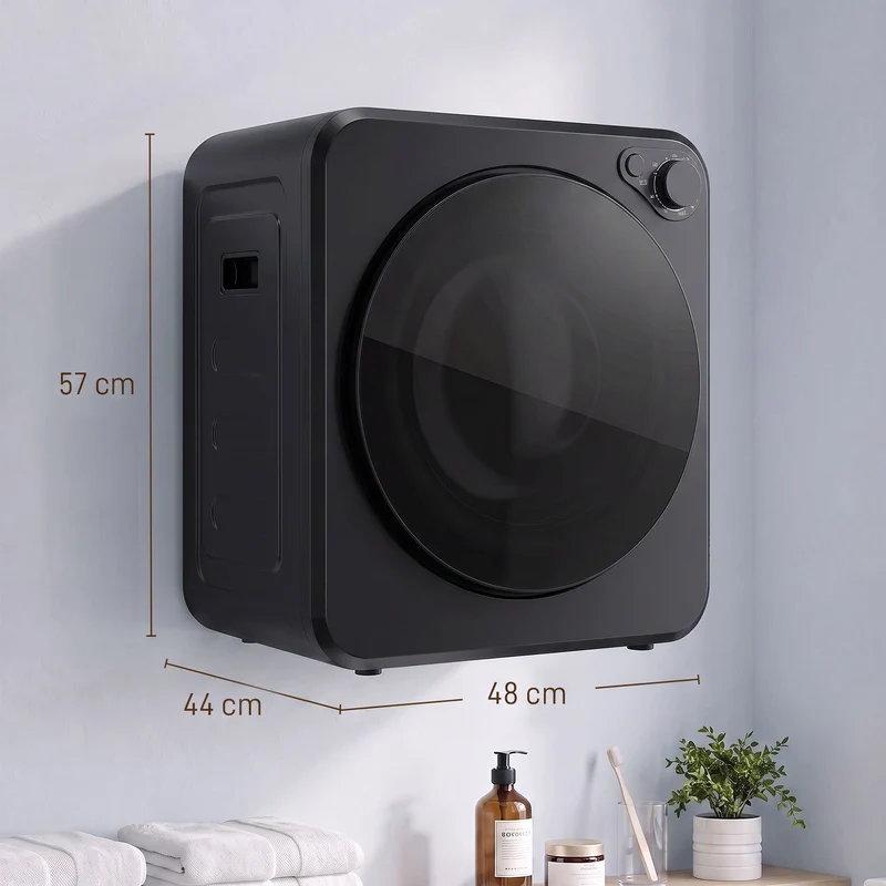 Portable Front-Load Dryer with 4kg wet/2.5kg dry capacity, 2 power modes, Black