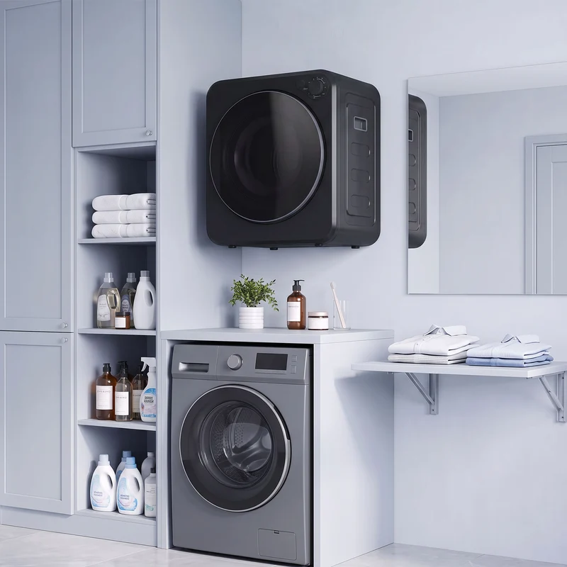 Portable Front-Load Dryer with 4kg wet/2.5kg dry capacity, 2 power modes, Black