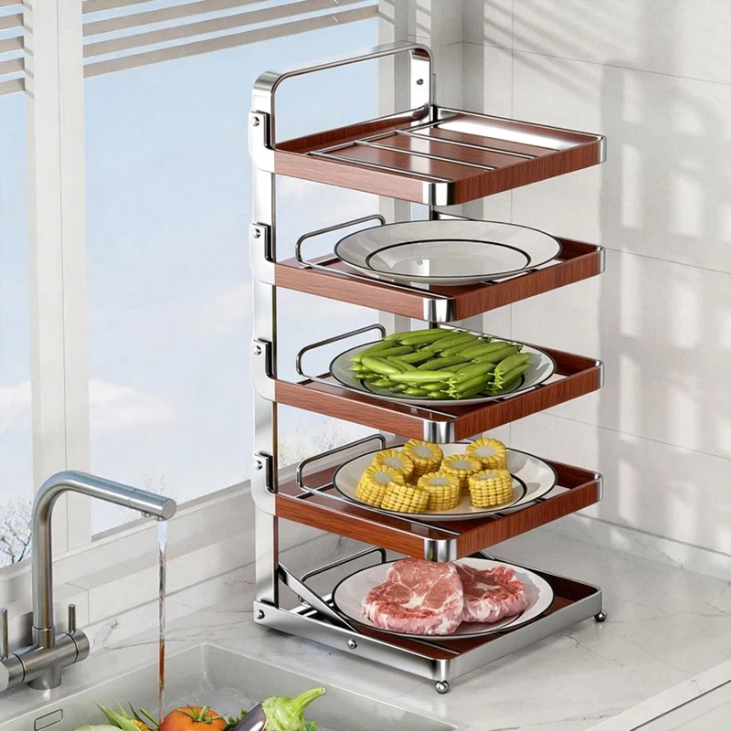 Multi-Tier Vertikaler Thekenregal für Schalen mit Tropfschale & Schrägboden-Design