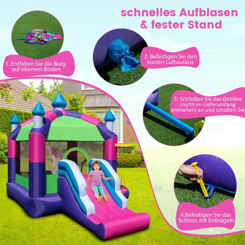 Hüpfburg Aufblasbar Sonnendach Rutsche Springburg Kinder Spielburg