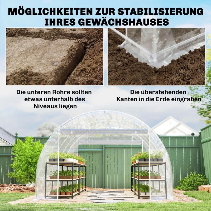 Gewächshaus ca. 4x3x2m Foliengewächshaus Reißverschlusstür Garten