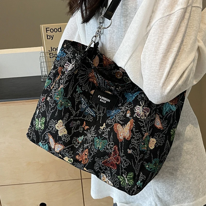 Künstlerische Blumenprint-Canvas-Shopper-Tasche