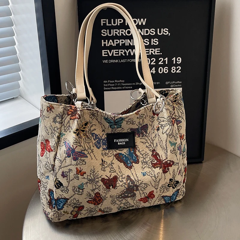 Künstlerische Blumenprint-Canvas-Shopper-Tasche
