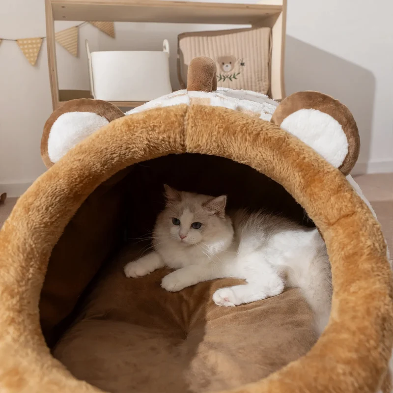 Halboffenes Katzenbett mit Tragegriff, wärmend
