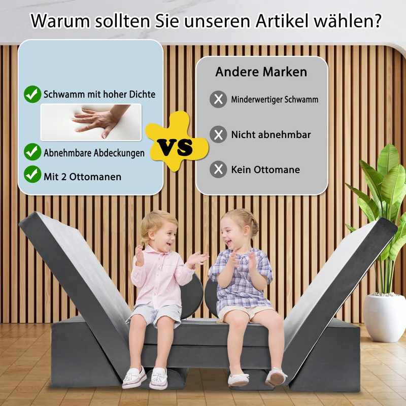 Kindersofa 10-teilig Schaumstoff Bausteine modular Spielsofa 120x60x50cm