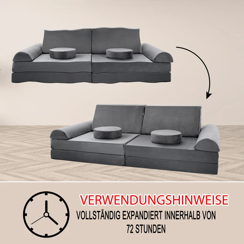 Kindersofa 10-teilig Schaumstoff Bausteine modular Spielsofa 120x60x50cm