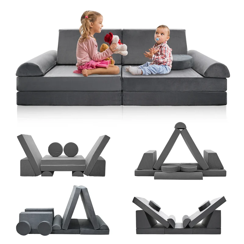 Kindersofa 10-teilig Schaumstoff Bausteine modular Spielsofa 120x60x50cm
