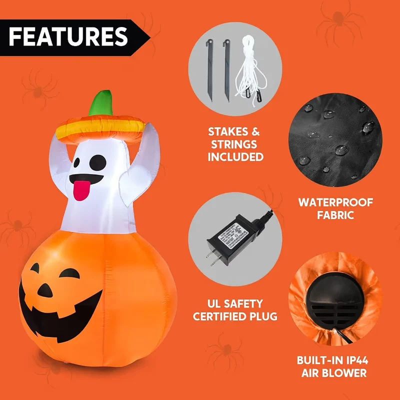 Halloween Aufblasbar Geist-Kürbis LED Dekoration Gartendeko