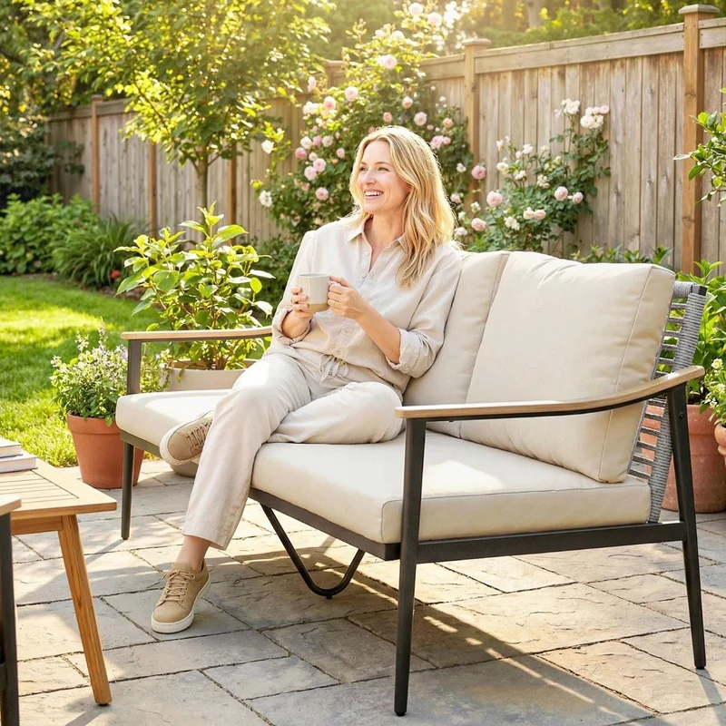 Gartensofa 3 Sitzer Rattan Loungesofa mit Kissen