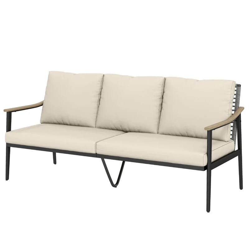 Gartensofa 3 Sitzer Rattan Loungesofa mit Kissen
