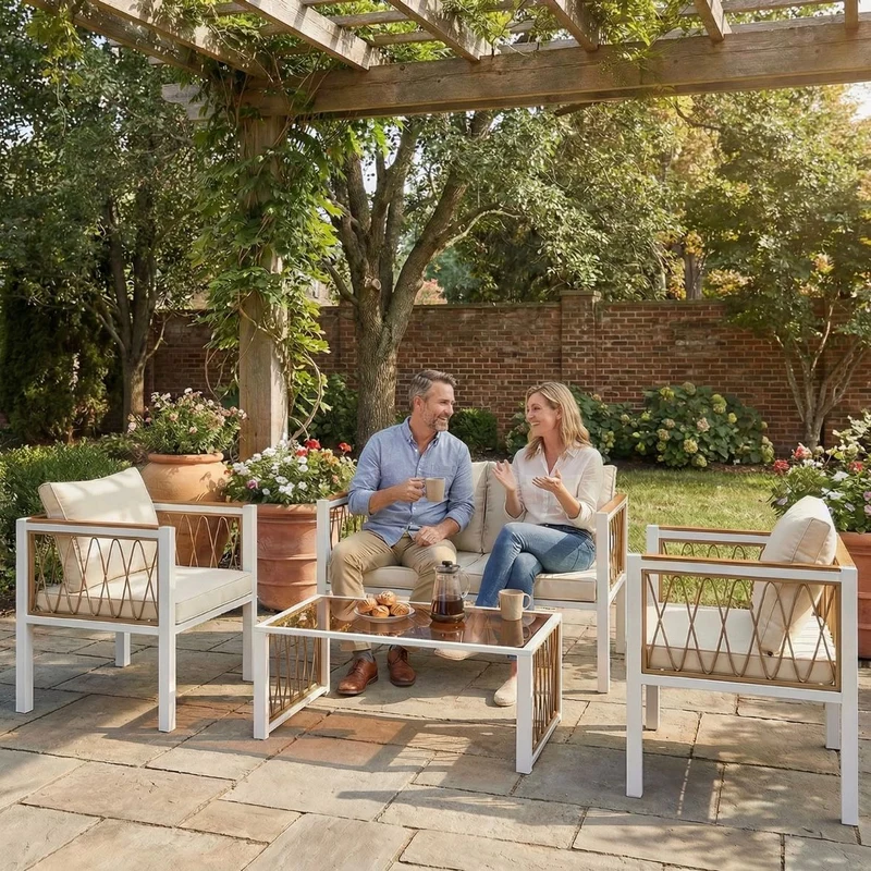 4x Gartenmöbel Set Polyrattan Lounge-Set mit Zweisitzer 2 Sessel