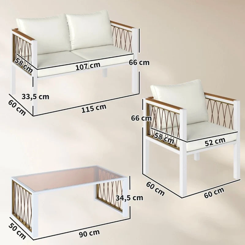 4x Gartenmöbel Set Polyrattan Lounge-Set mit Zweisitzer 2 Sessel