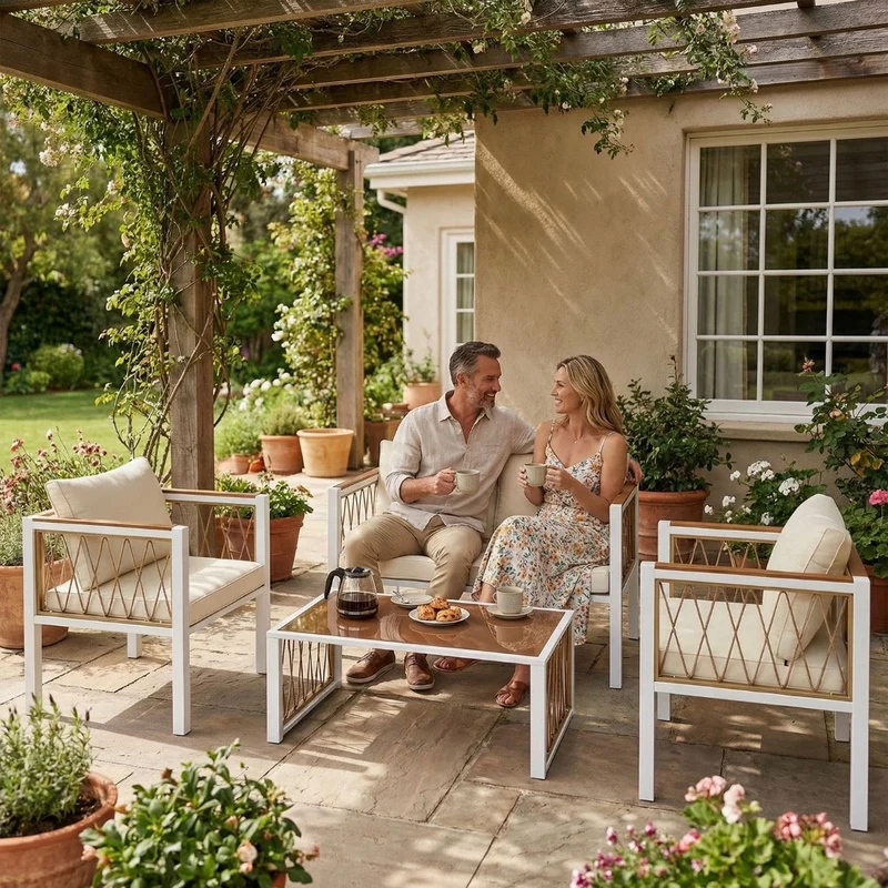 4x Gartenmöbel Set Polyrattan Lounge-Set mit Zweisitzer 2 Sessel