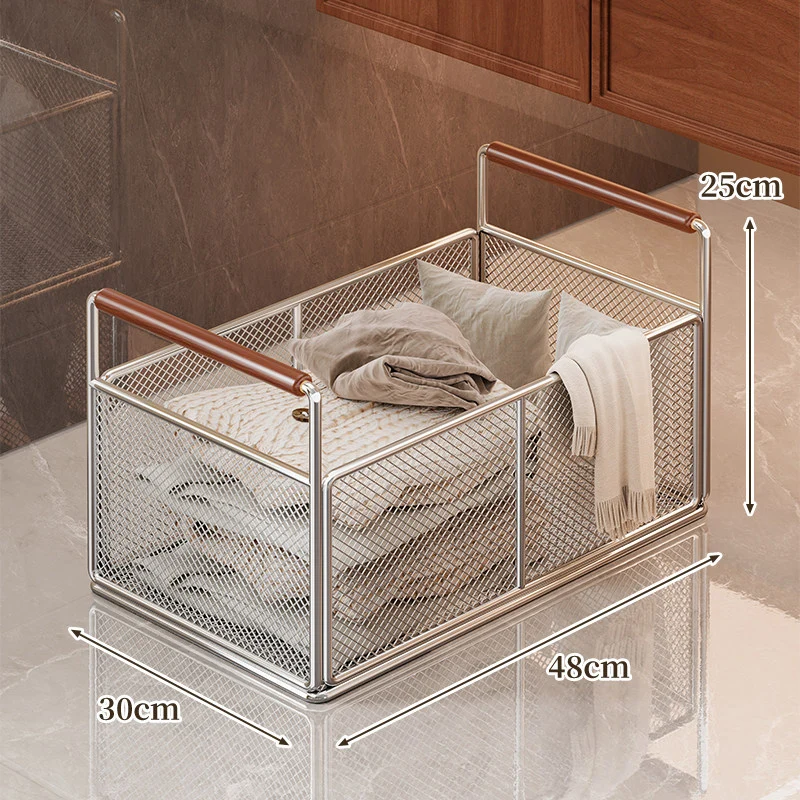 Mesh Utility Storage Basket mit Holzgriff für Küchen- und Haushaltsorganisation