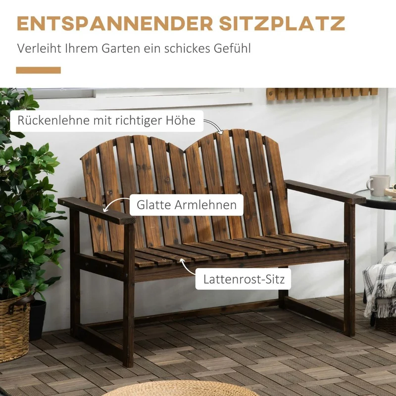 Gartenbank 2 Sitzer Sitzbank Holzbank Rückenlehne Armlehne