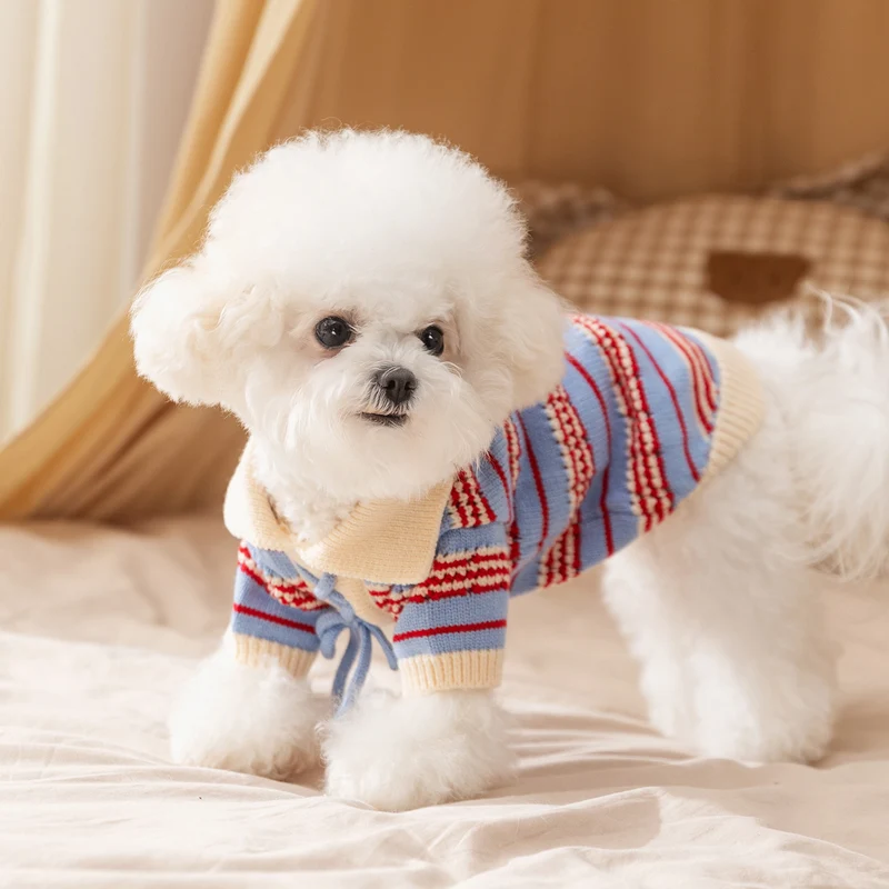 Gestreifte Strickjacke für kleine Hunde, Herbst und Winter