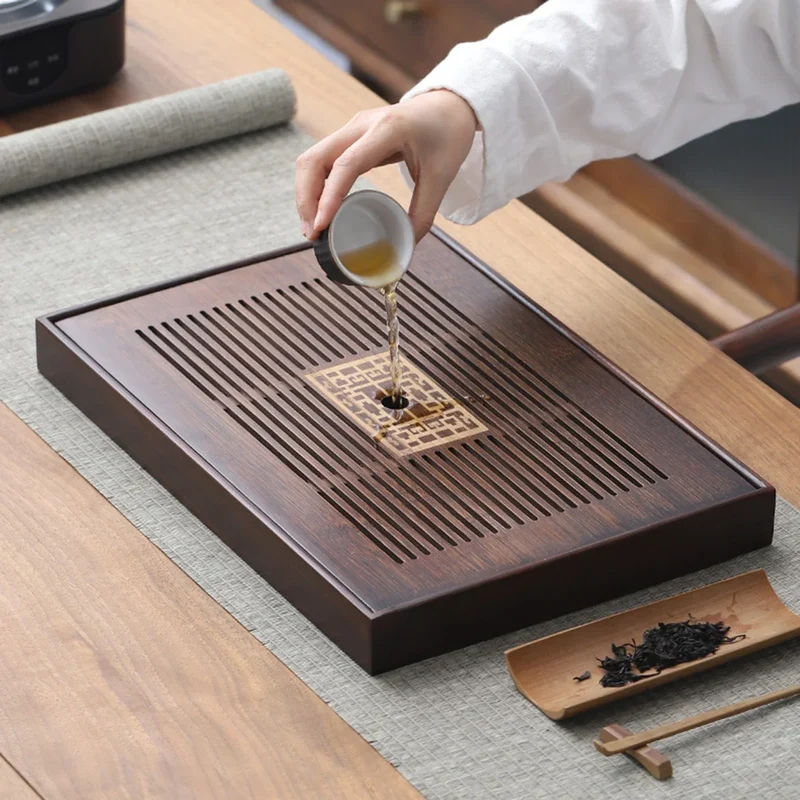 Skanto | Chinesisches Teetablett mit Wasserauffangbox, langlebig, einfache Entwässerung, Serviertablett für Teehaus, Zuhause, Büro