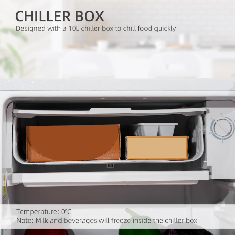 91L Freestanding Small Fridge Freezer with Chiller Box, Adjustable Thermostat, White