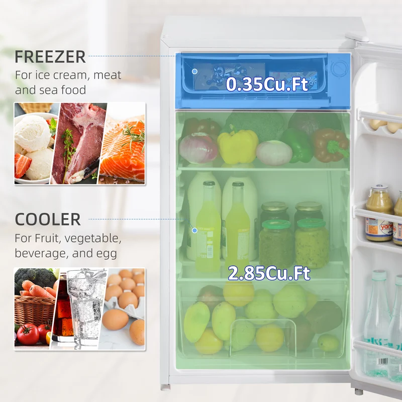 91L Freestanding Small Fridge Freezer with Chiller Box, Adjustable Thermostat, White