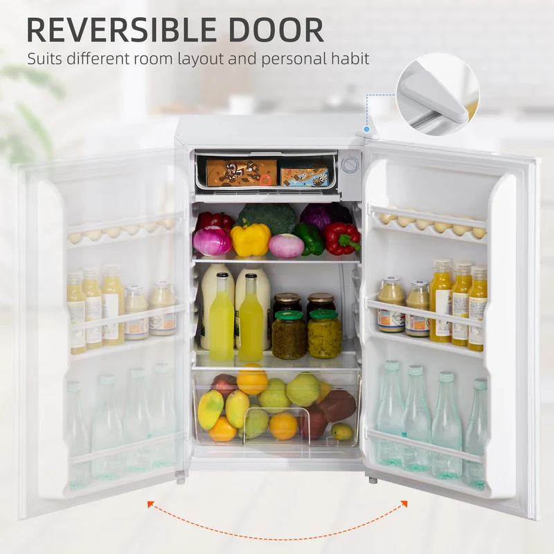 91L Freestanding Small Fridge Freezer with Chiller Box, Adjustable Thermostat, White