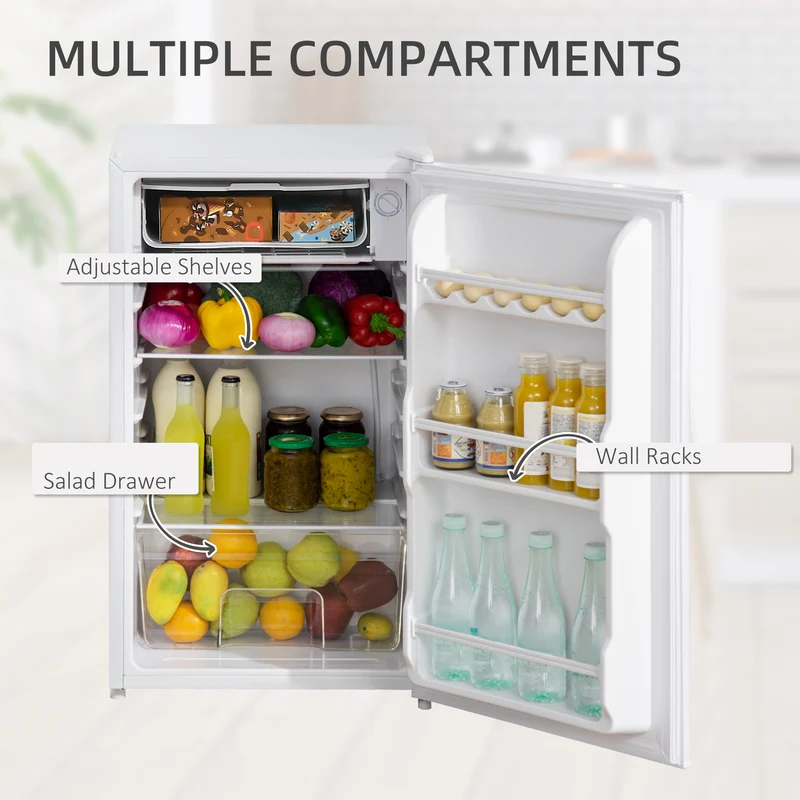 91L Freestanding Small Fridge Freezer with Chiller Box, Adjustable Thermostat, White