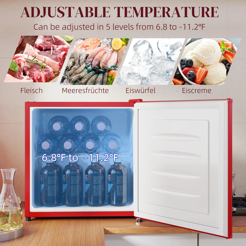 1.1 Cu Ft Countertop Mini Freezer, Compact Upright with Removable Shelves, Red