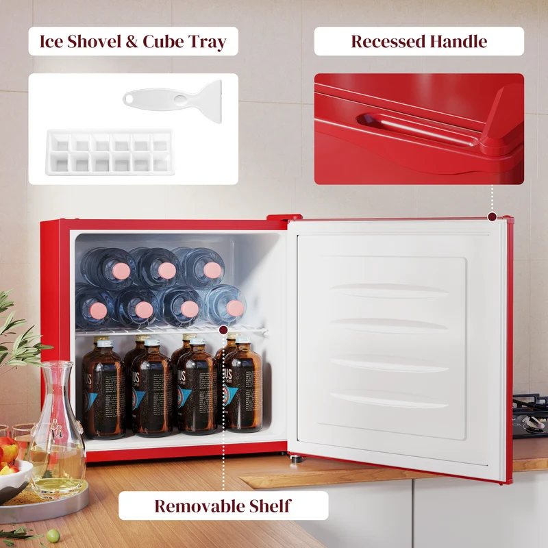 1.1 Cu Ft Countertop Mini Freezer, Compact Upright with Removable Shelves, Red