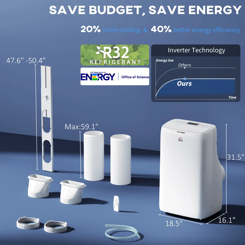 3-in-1 Inverter Portable Air Conditioner, 14000 BTU Dual Hose AC Unit for Room up to 700 Sq. ft