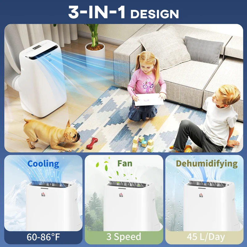 3-in-1 Inverter Portable Air Conditioner, 14000 BTU Dual Hose AC Unit for Room up to 700 Sq. ft