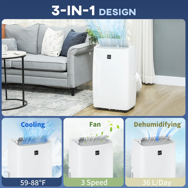 3-in-1 14000 BTU Air Conditioner w/ Cool, Dehumidifier, Fan for Room up to 700 Sq. ft