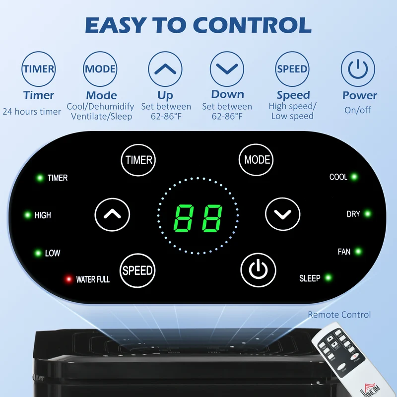 8,000 BTU Portable Air Conditioner, 344 Sq. Ft. Capacity, Evaporative Cooler, Black