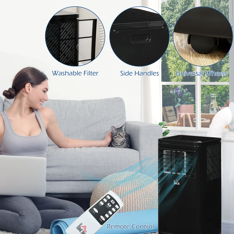 8,000 BTU Portable Air Conditioner, 344 Sq. Ft. Capacity, Evaporative Cooler, Black