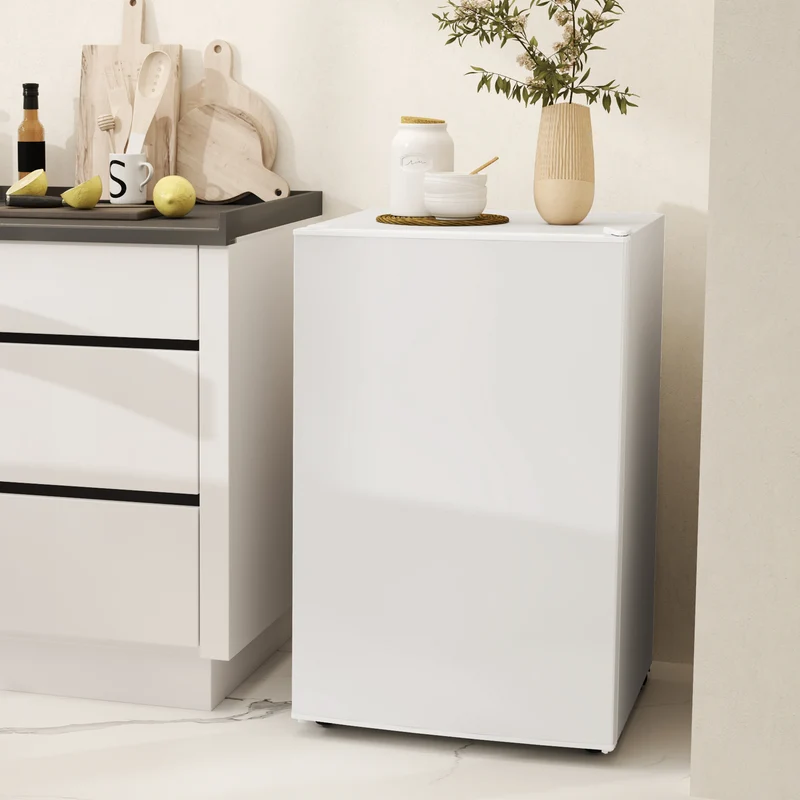 4.5 Cu.Ft Mini Fridge with Freezer, Wheels, Adjustable Thermostat & Reversible Door, White