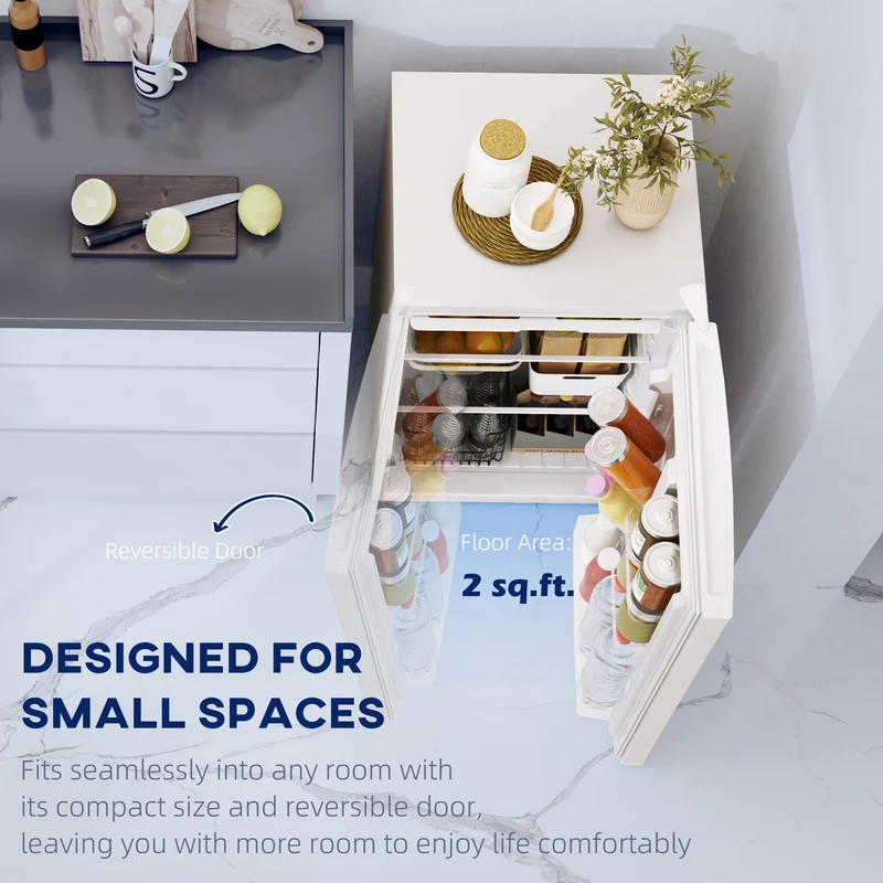 4.5 Cu.Ft Mini Fridge with Freezer, Wheels, Adjustable Thermostat & Reversible Door, White