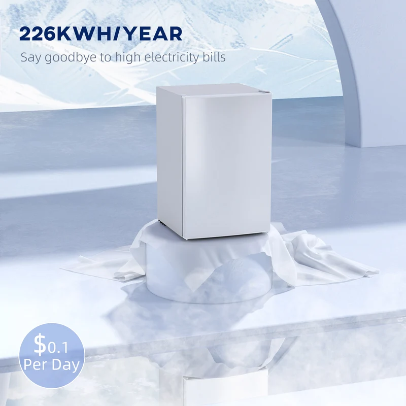 4.5 Cu.Ft Mini Fridge with Freezer, Wheels, Adjustable Thermostat & Reversible Door, White
