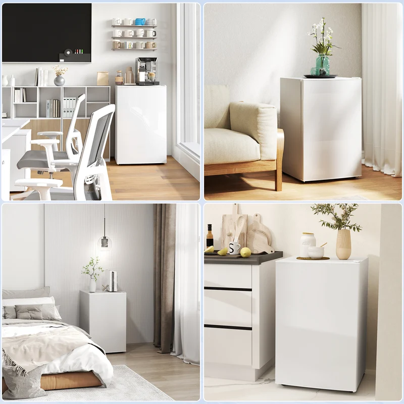 4.5 Cu.Ft Mini Fridge with Freezer, Wheels, Adjustable Thermostat & Reversible Door, White