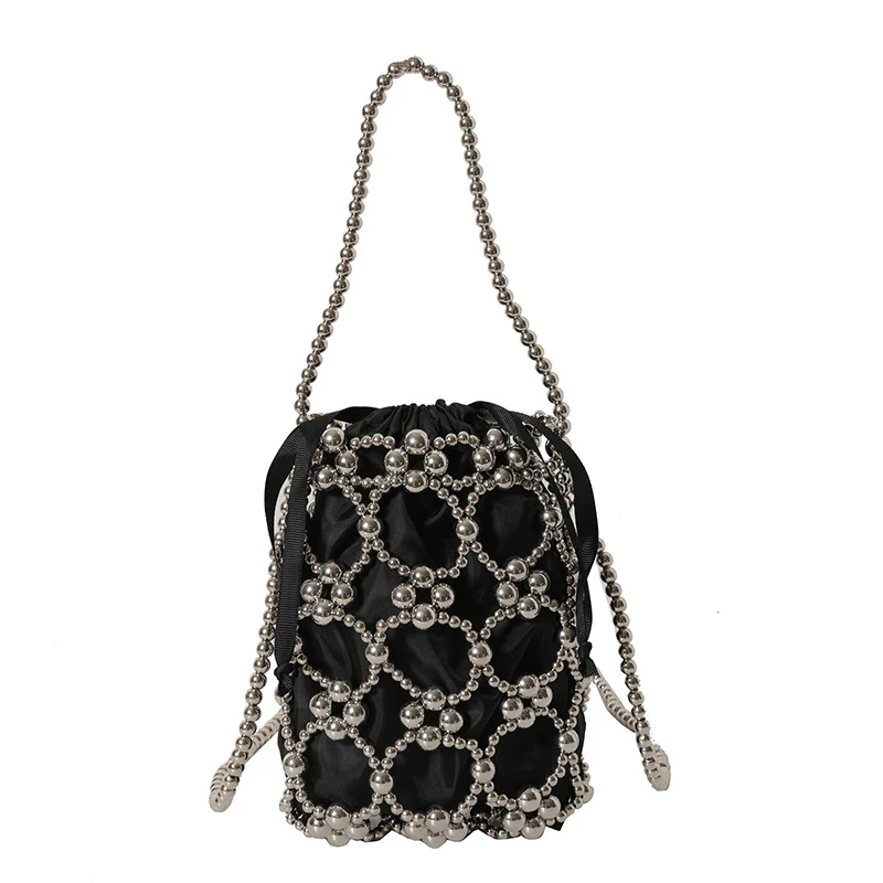 Elegante perlenverzierte Drawstring-Handtasche